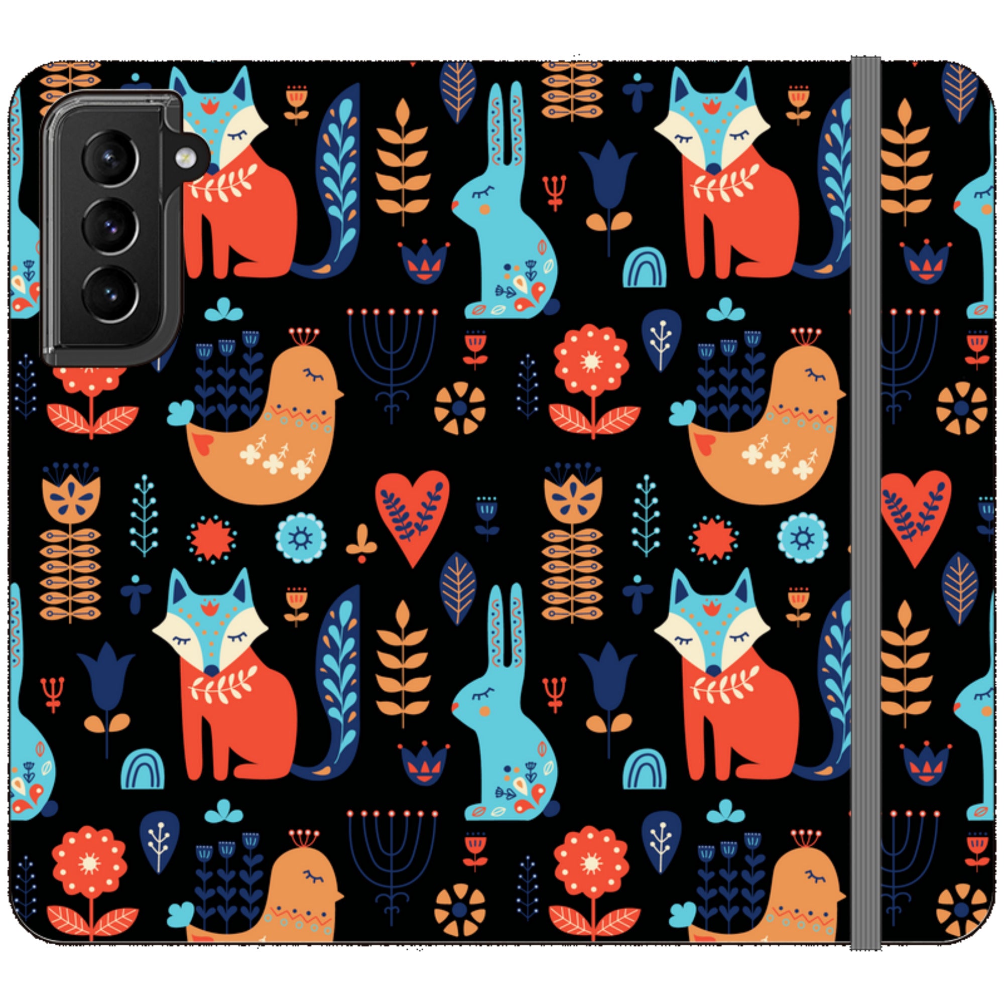 Nordic Ornament Black Vegan Leather Folio Wallet Case