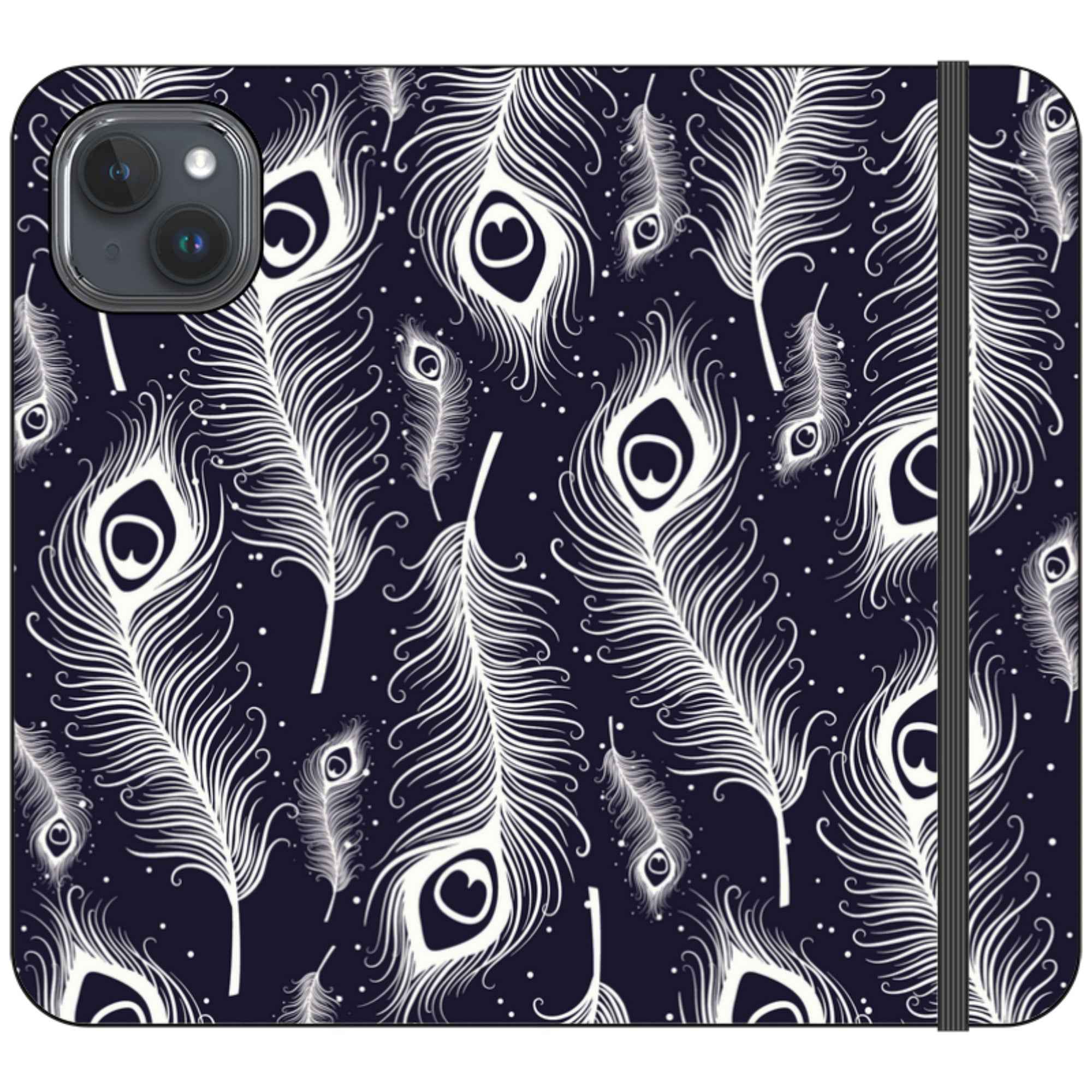 Feathers in Bloom Vegan Leather — iPhone 15 Plus Wallet Case — Finnaij