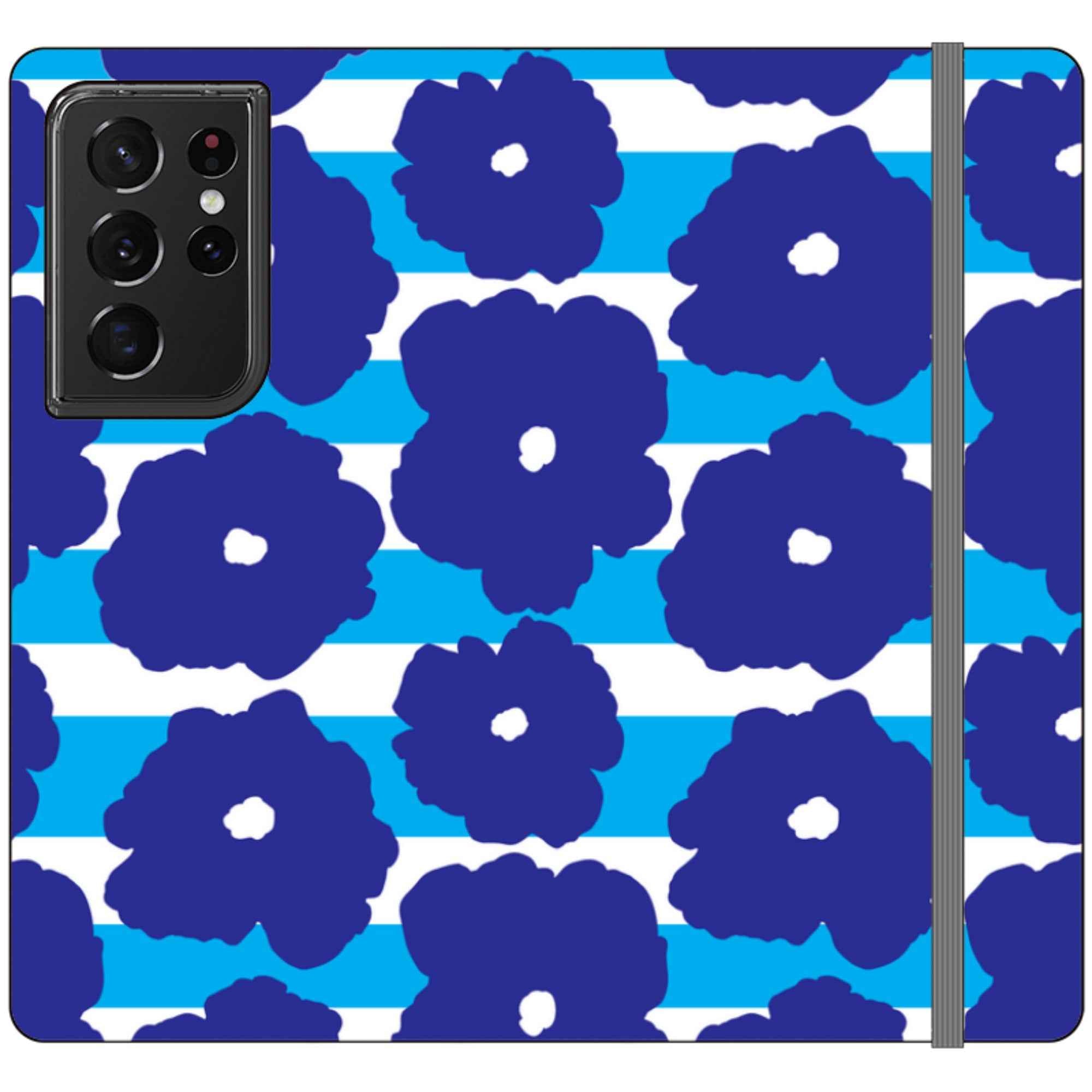 Bold Floral Blue — Apple Vegan Leather Folio Wallet Case — Finnaij