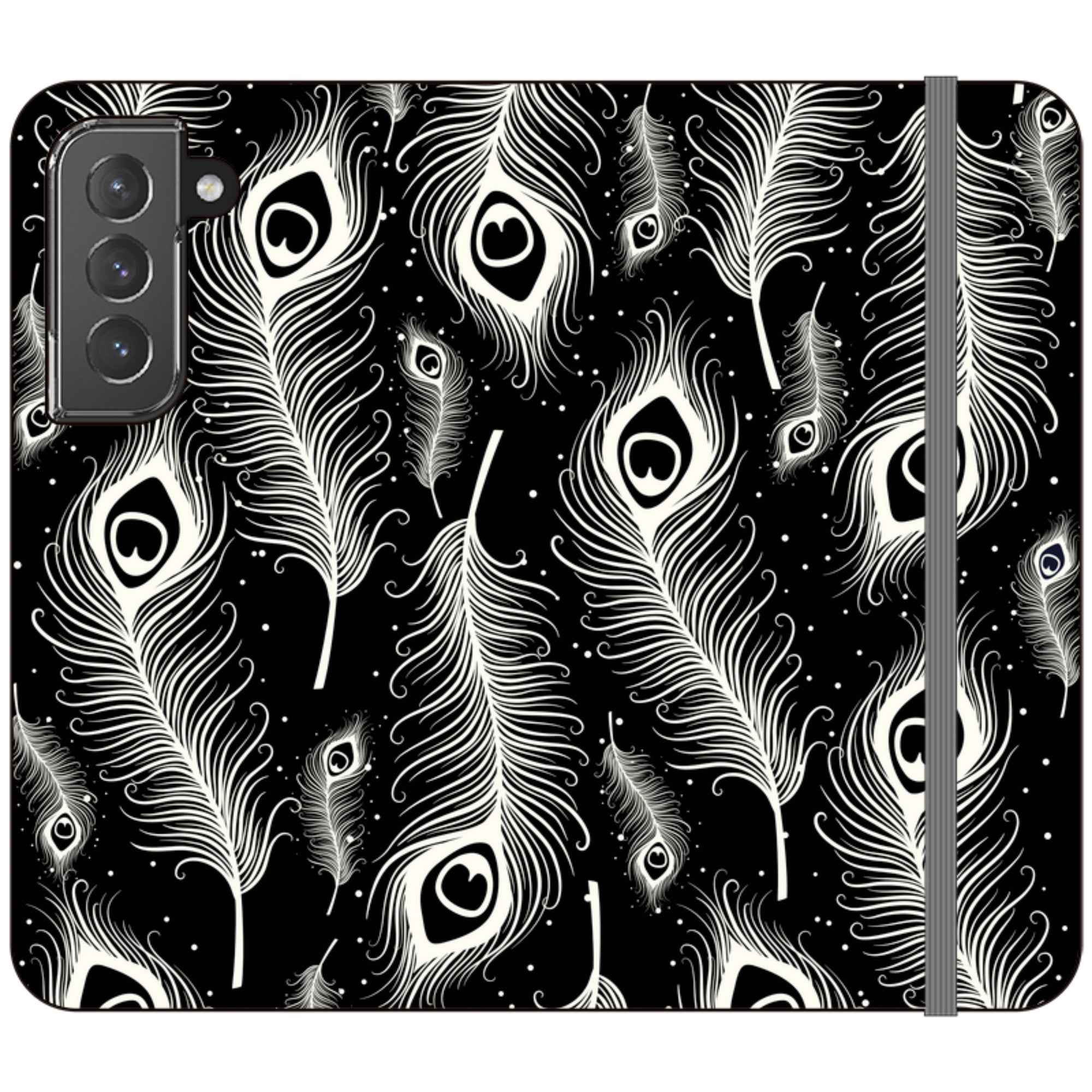 Feathers in Bloom Black — Apple Folio Wallet Case — Finnaij