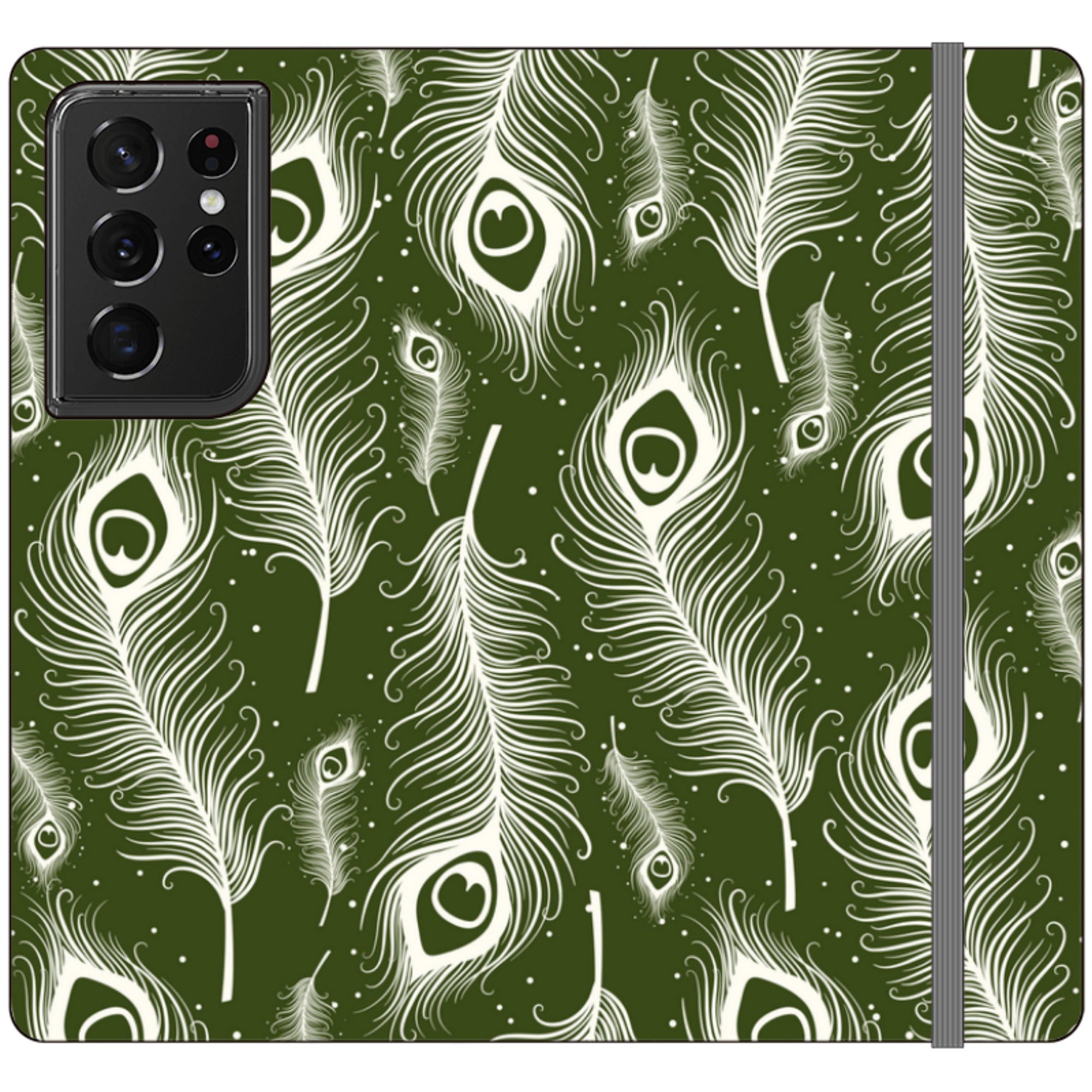 Feathers in Bloom Army Green Folio Wallet Phone Case — Finnaij