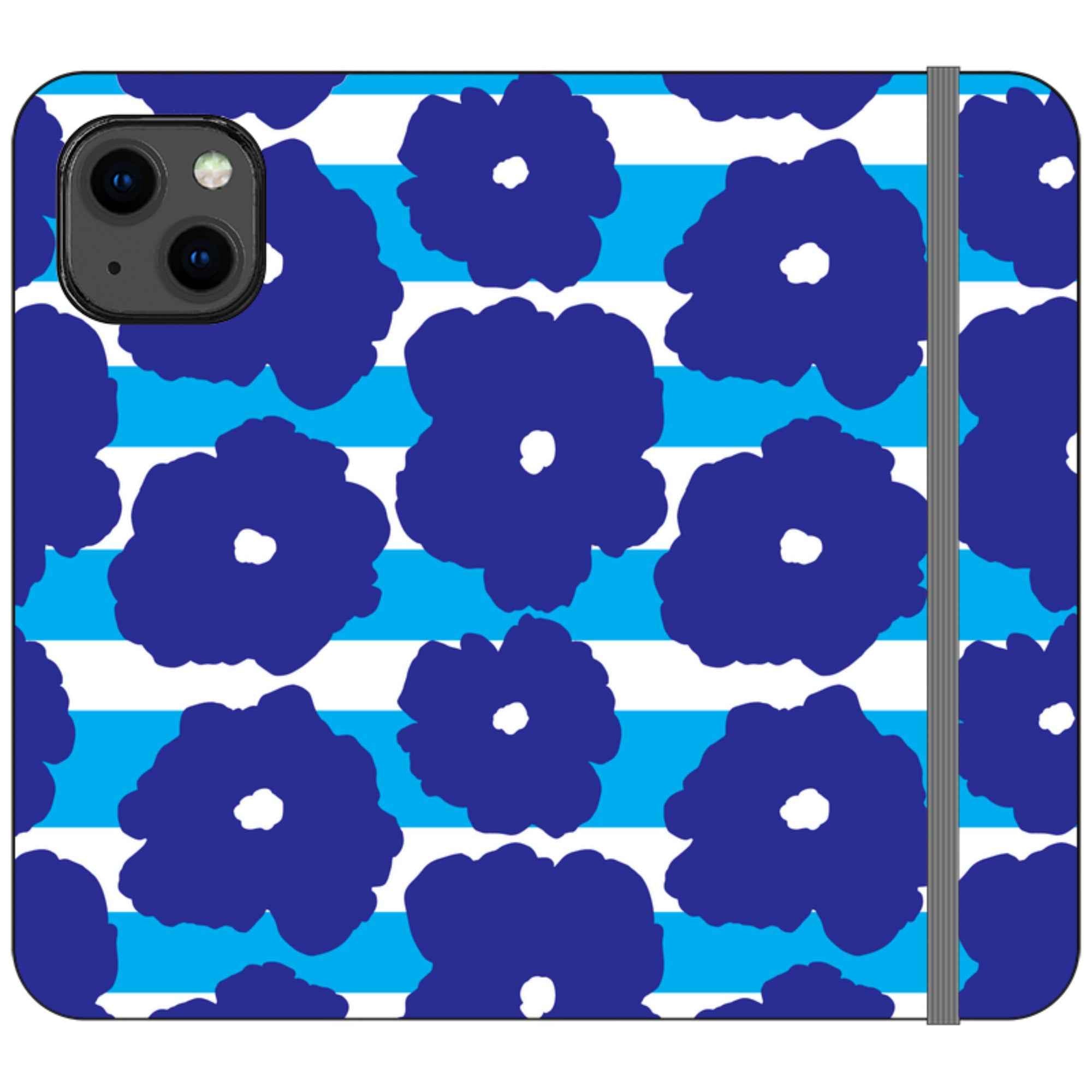 Bold Floral Blue Vegan Leather — iPhone 13 Wallet Case — Finnaij