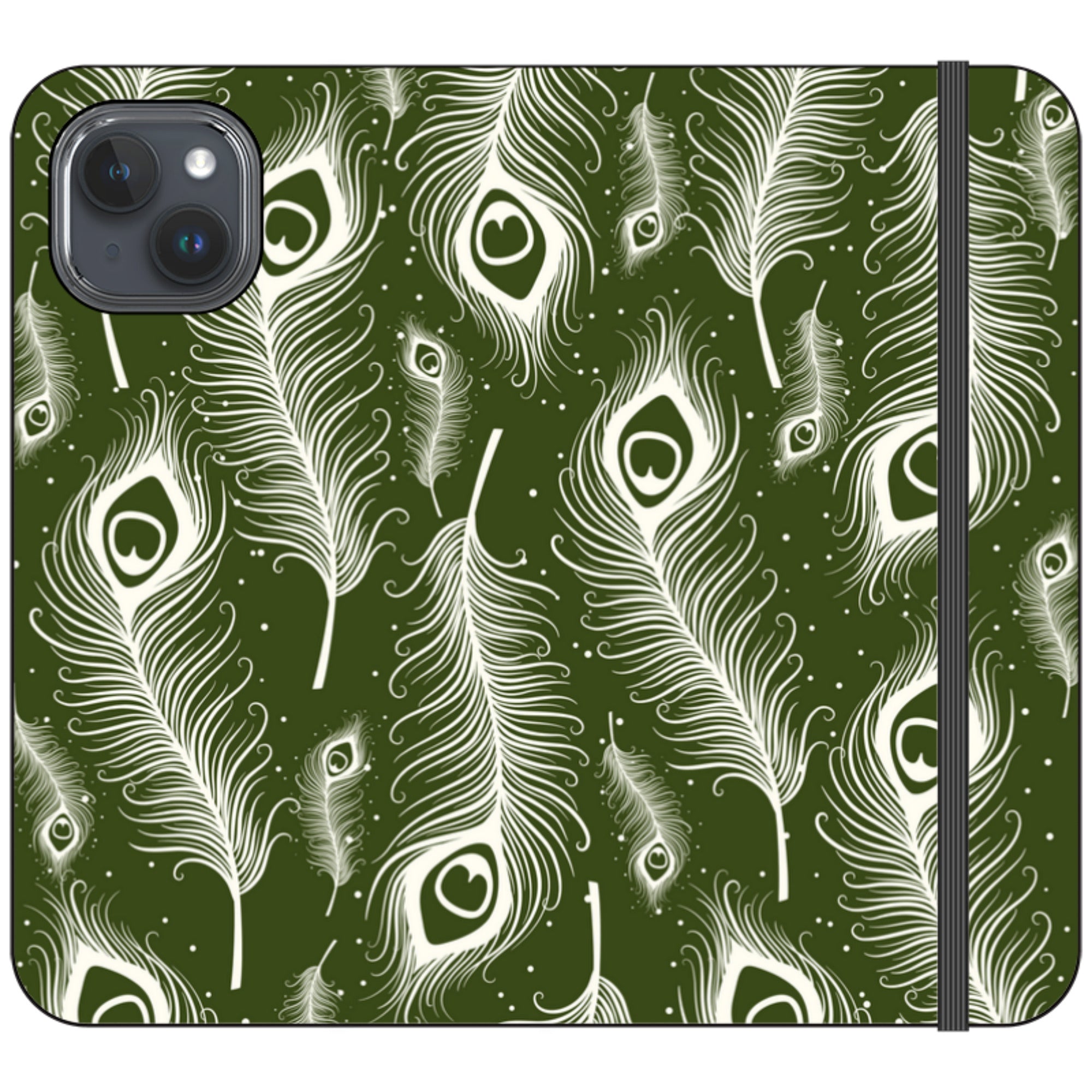 Feathers in Bloom Army Green — iPhone 15 Plus Wallet Case — Finnaij