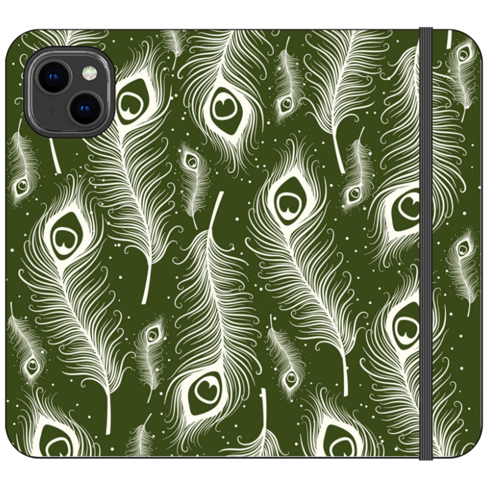 Feathers in Bloom Army Green — iPhone 14 Plus Wallet Case — Finnaij