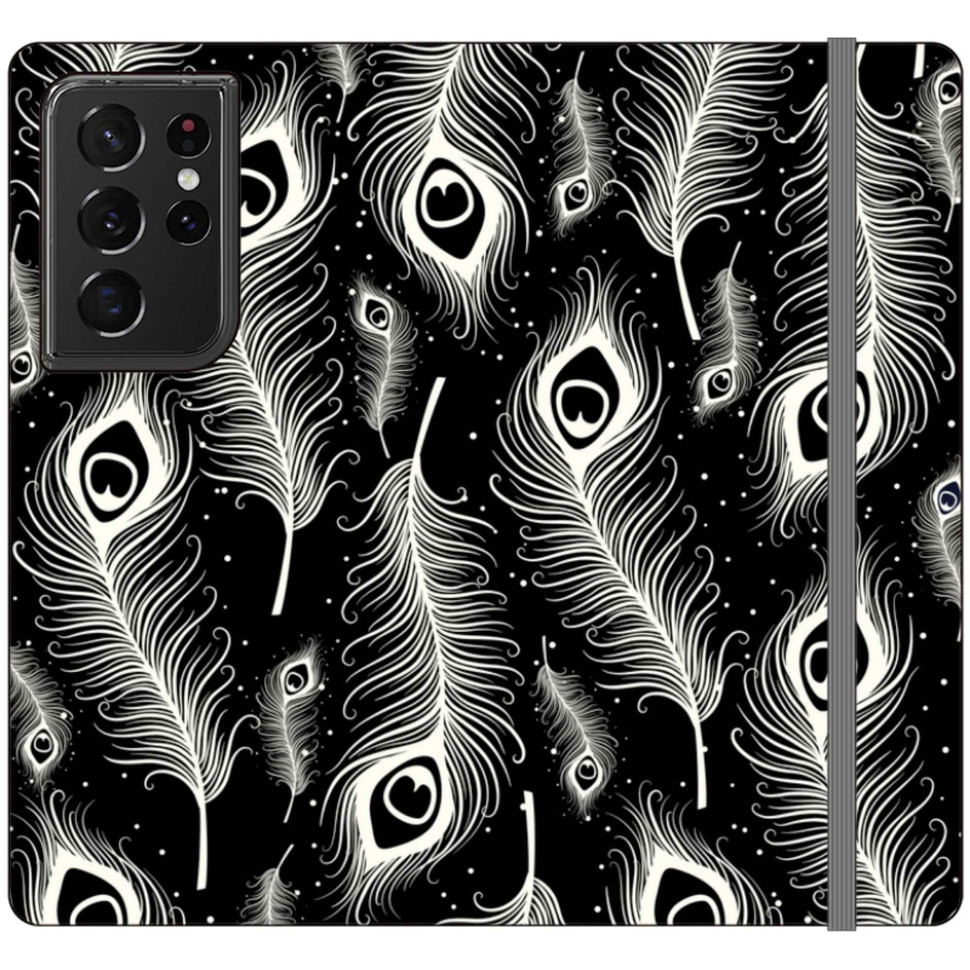 Feathers in Bloom Black — Apple Folio Wallet Case — Finnaij