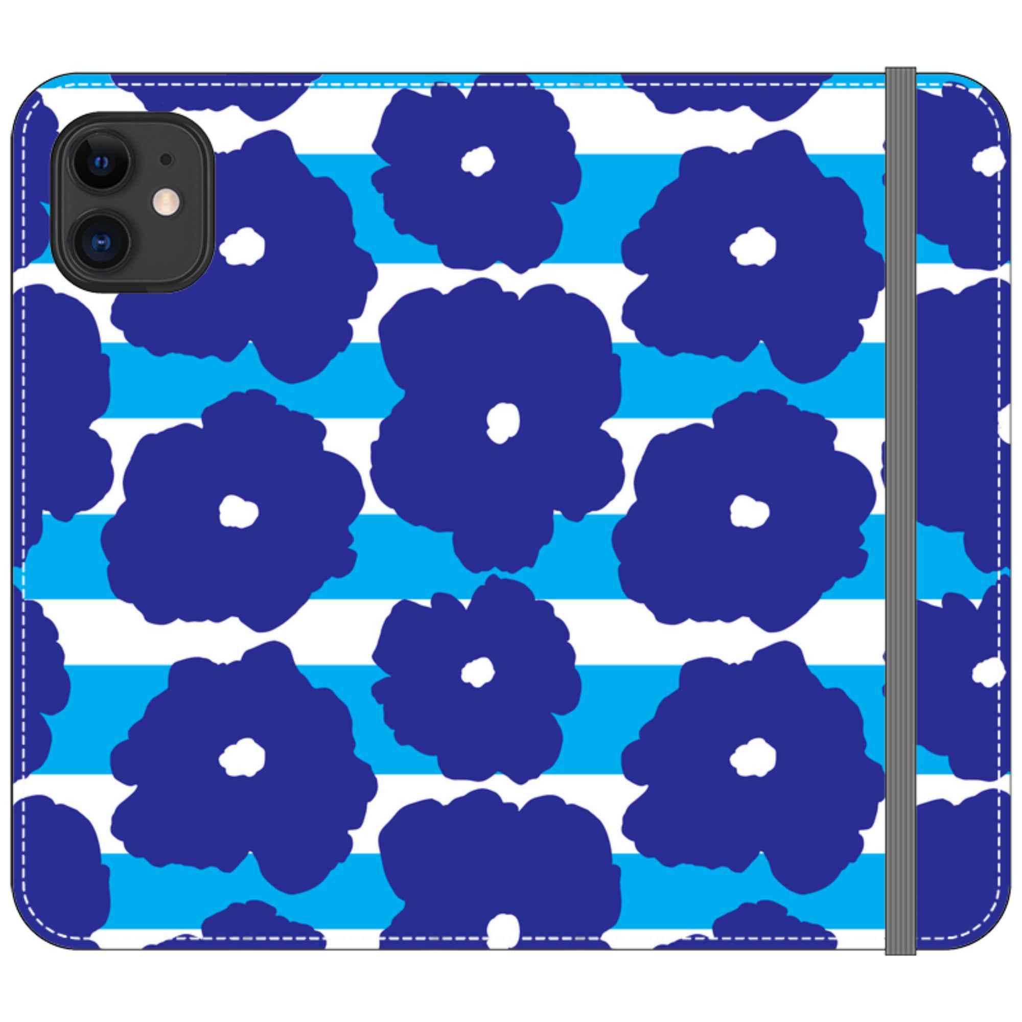 Bold Floral Blue Vegan Leather — iPhone 11 Wallet Case — Finnaij