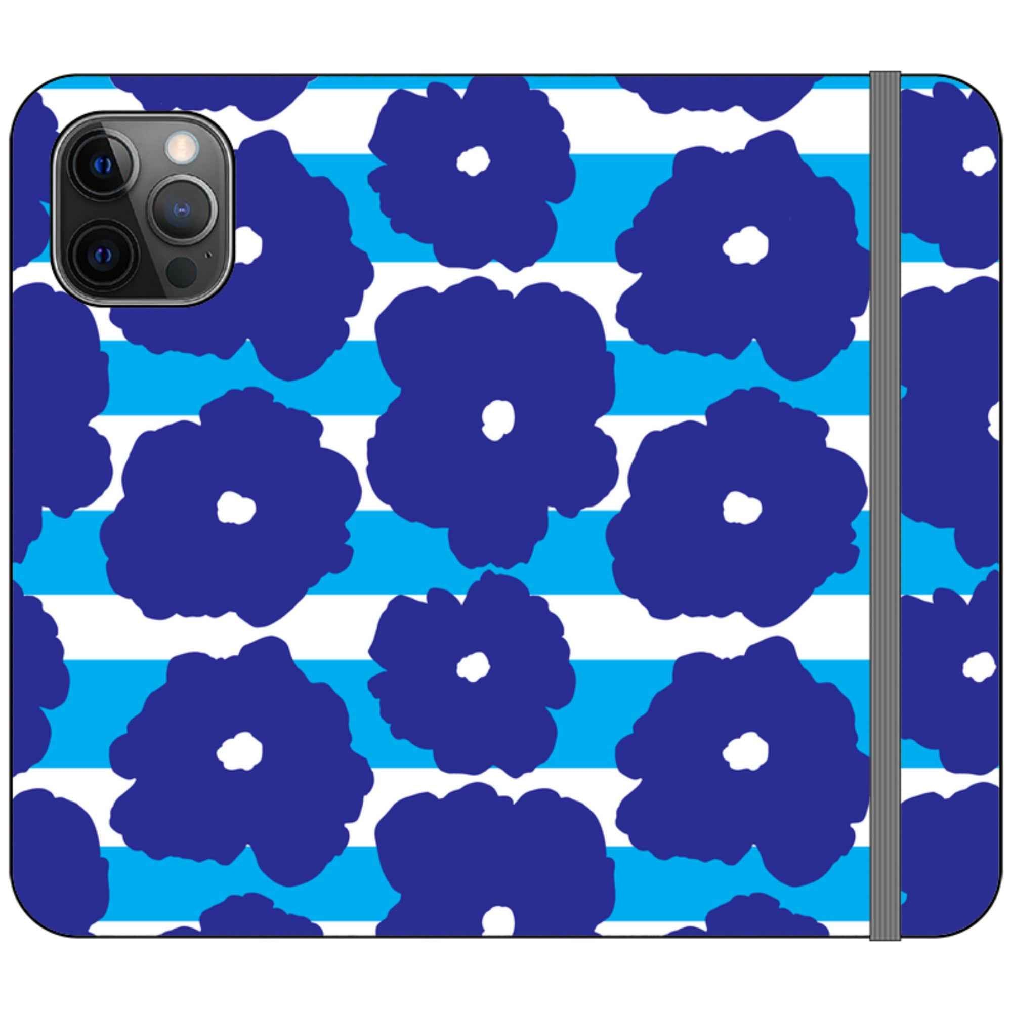 Bold Floral Blue Vegan Leather — iPhone 12 Pro Wallet Case — Finnaij