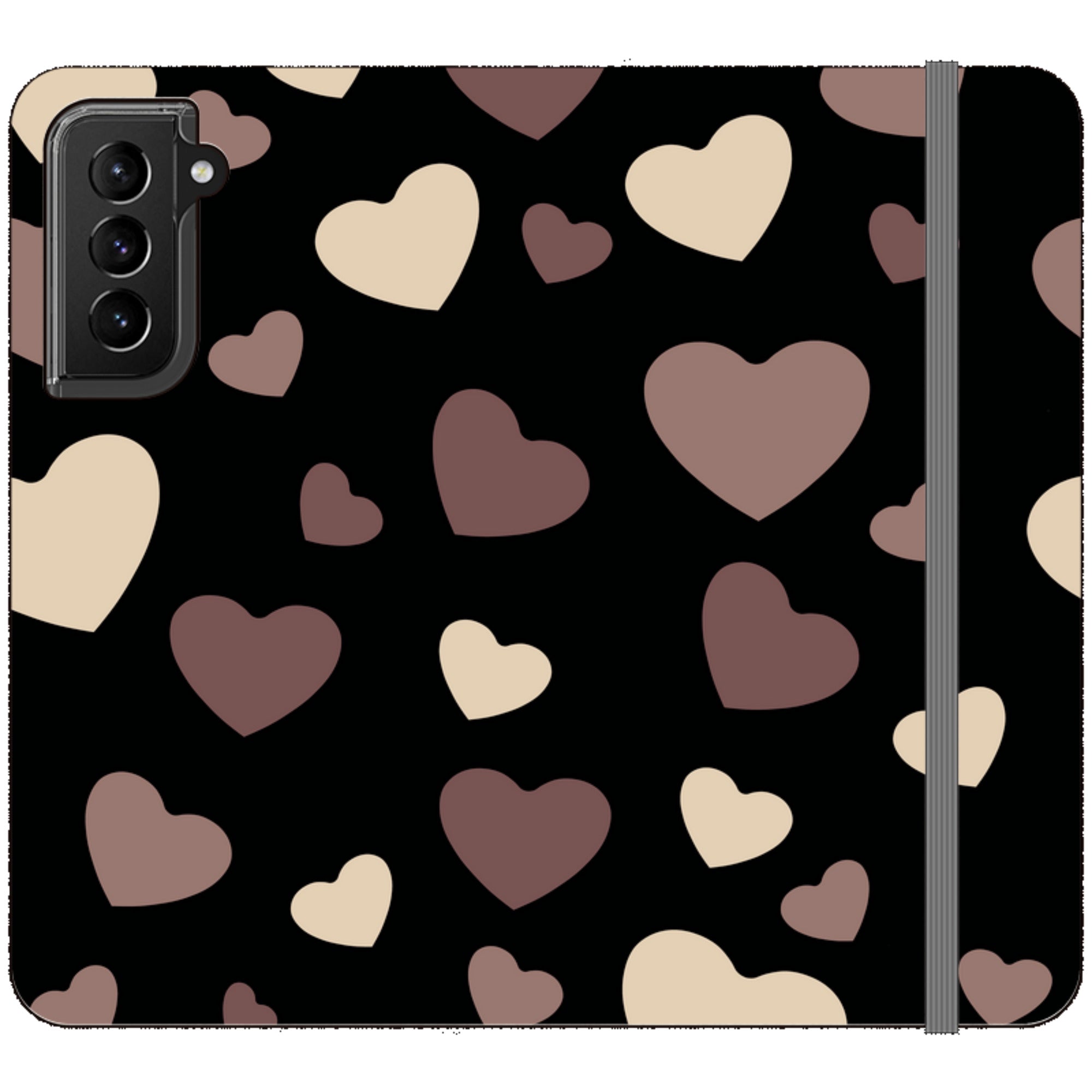 White & Black Hearts Vegan Leather Folio Wallet Case