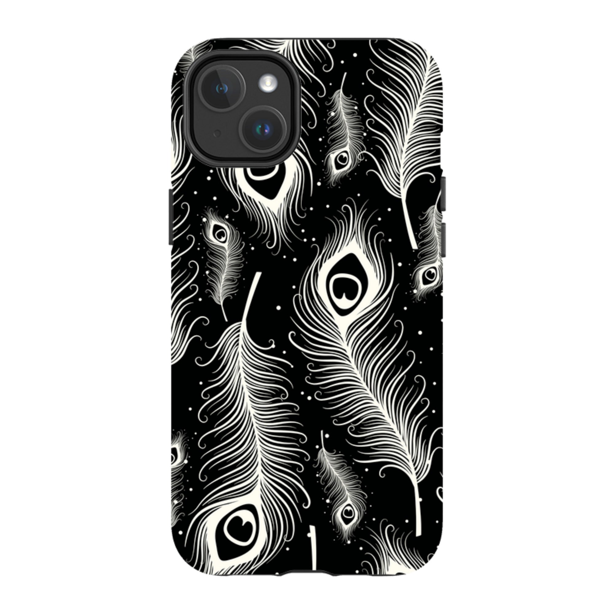 Feathers in Bloom Black — iPhone 14 Plus Magsafe Tough Case — Finnaij