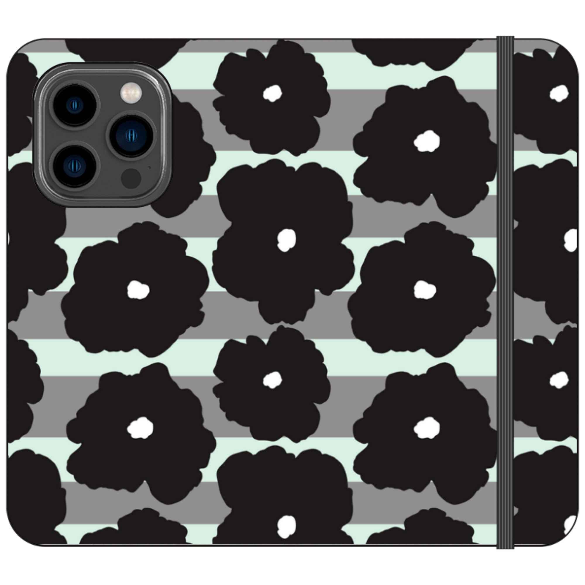 Bold Floral Black — iPhone 14 Pro Wallet Case — Finnaij
