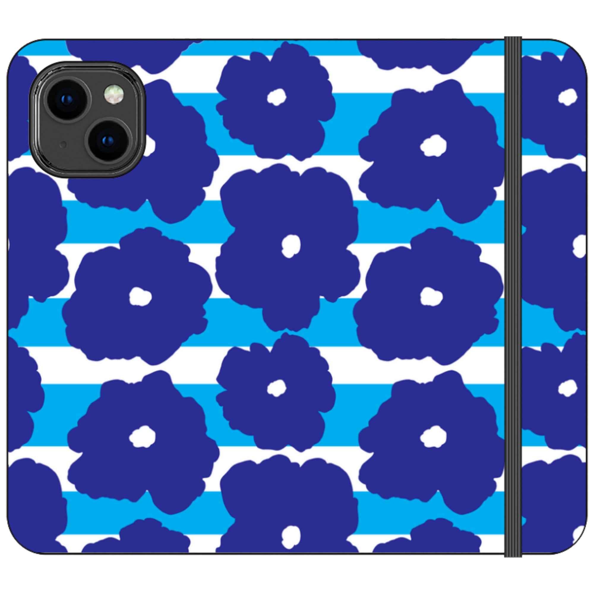 Bold Floral Blue Vegan Leather — iPhone 14 Wallet Case — Finnaij