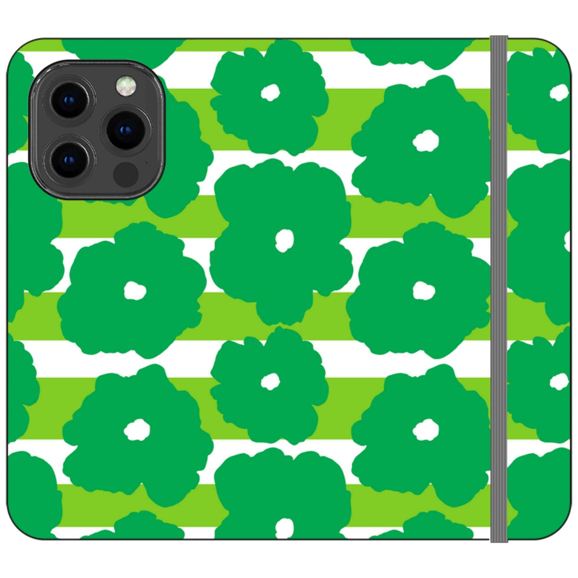 Bold Floral Green Vegan Leather — iPhone 13 Pro Wallet Case — Finnaij