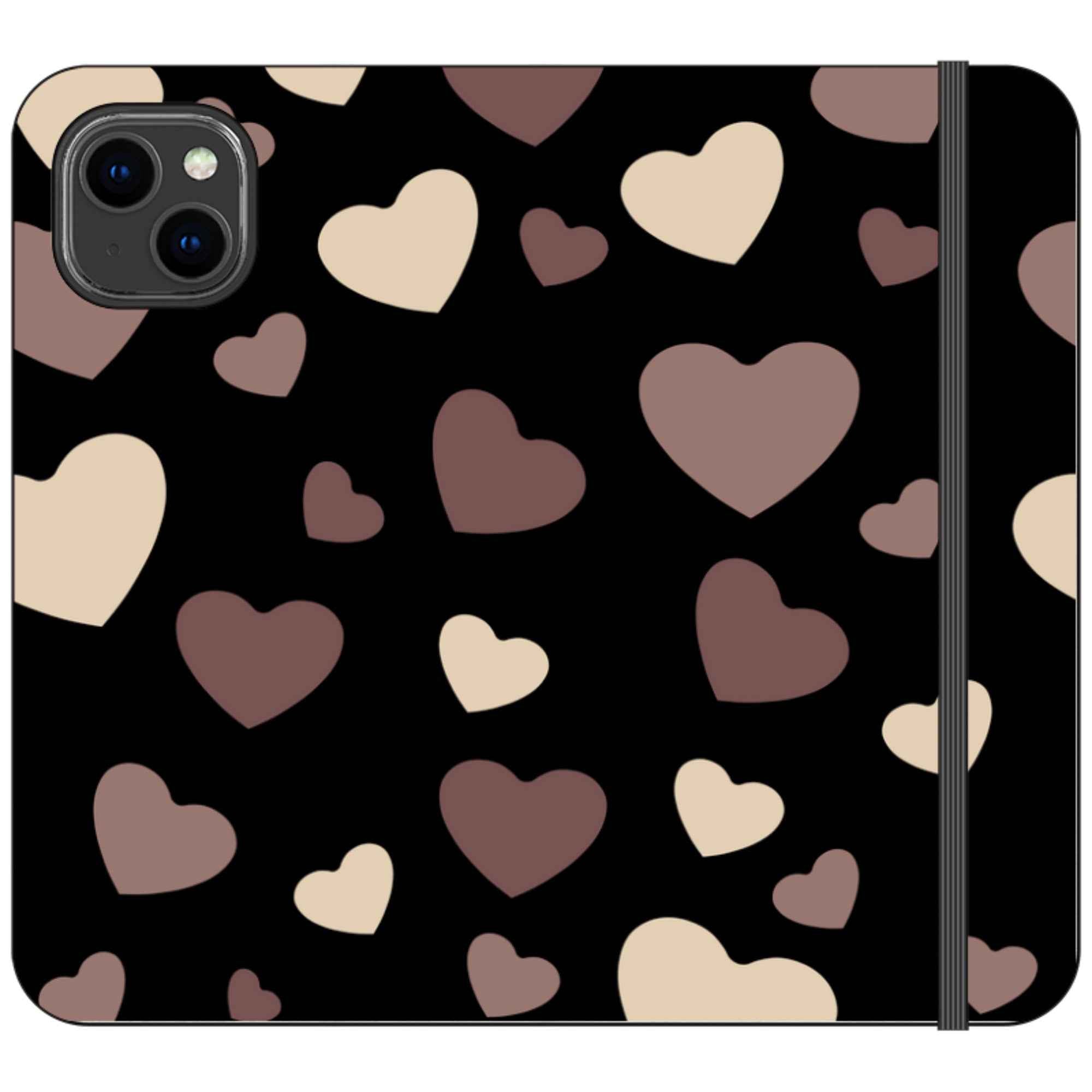 White & Black Hearts Vegan Leather — iPhone 14 Plus Wallet Case — Finnaij
