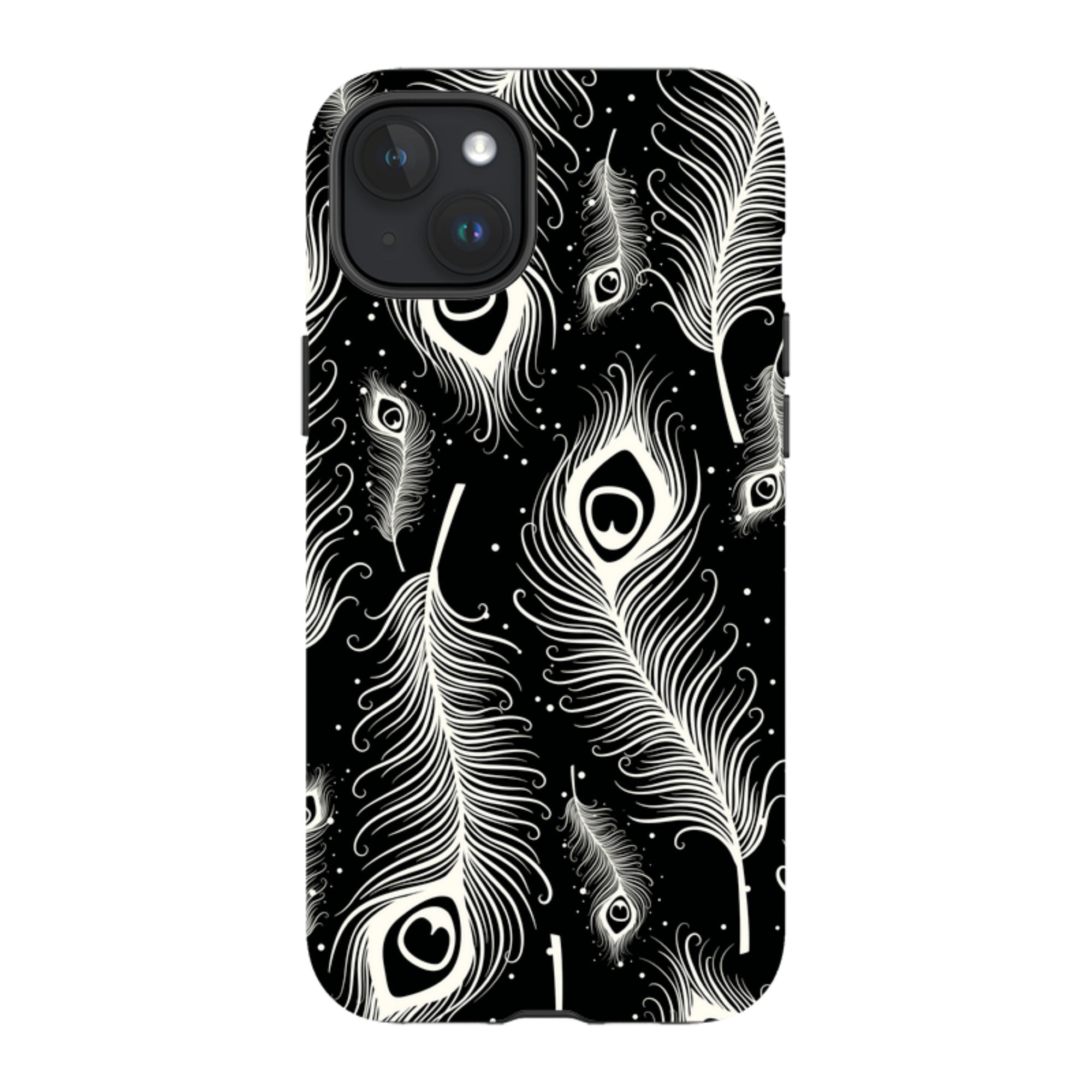 Feathers in Bloom Black — iPhone 15 Plus Magsafe Tough Case — Finnaij