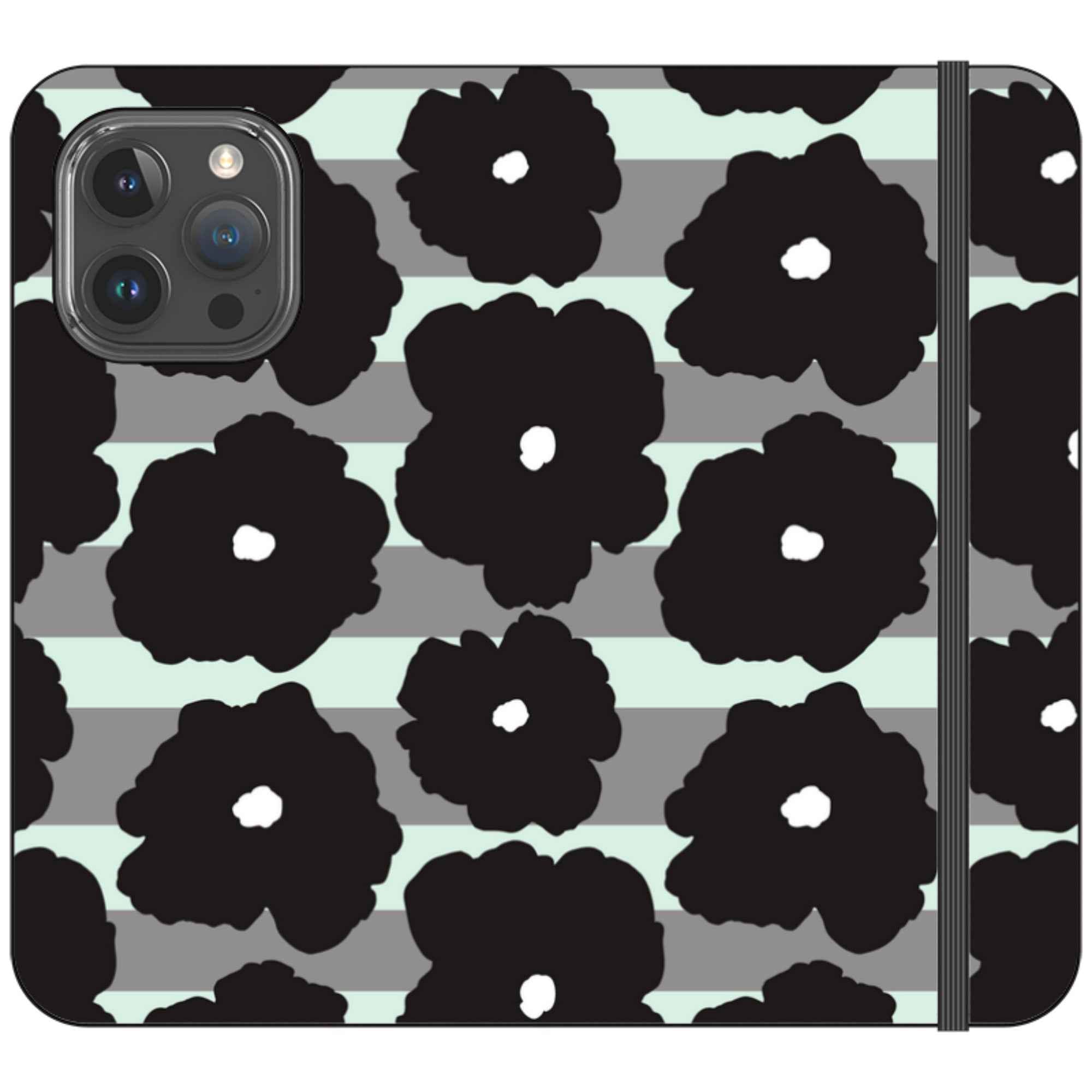 Bold Floral Black — iPhone 15 Pro Max Wallet Case — Finnaij