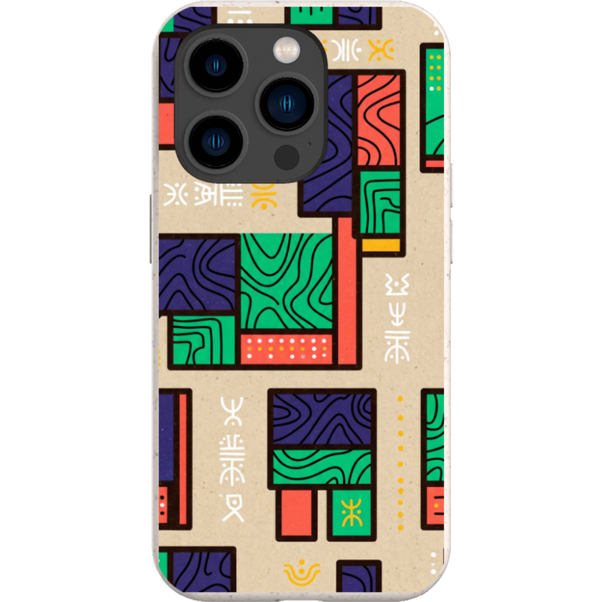 Ankara Blocks on Sand by Ada Okoye — iPhone 14 Pro iPhone Bio-degradable Case — Finnaij