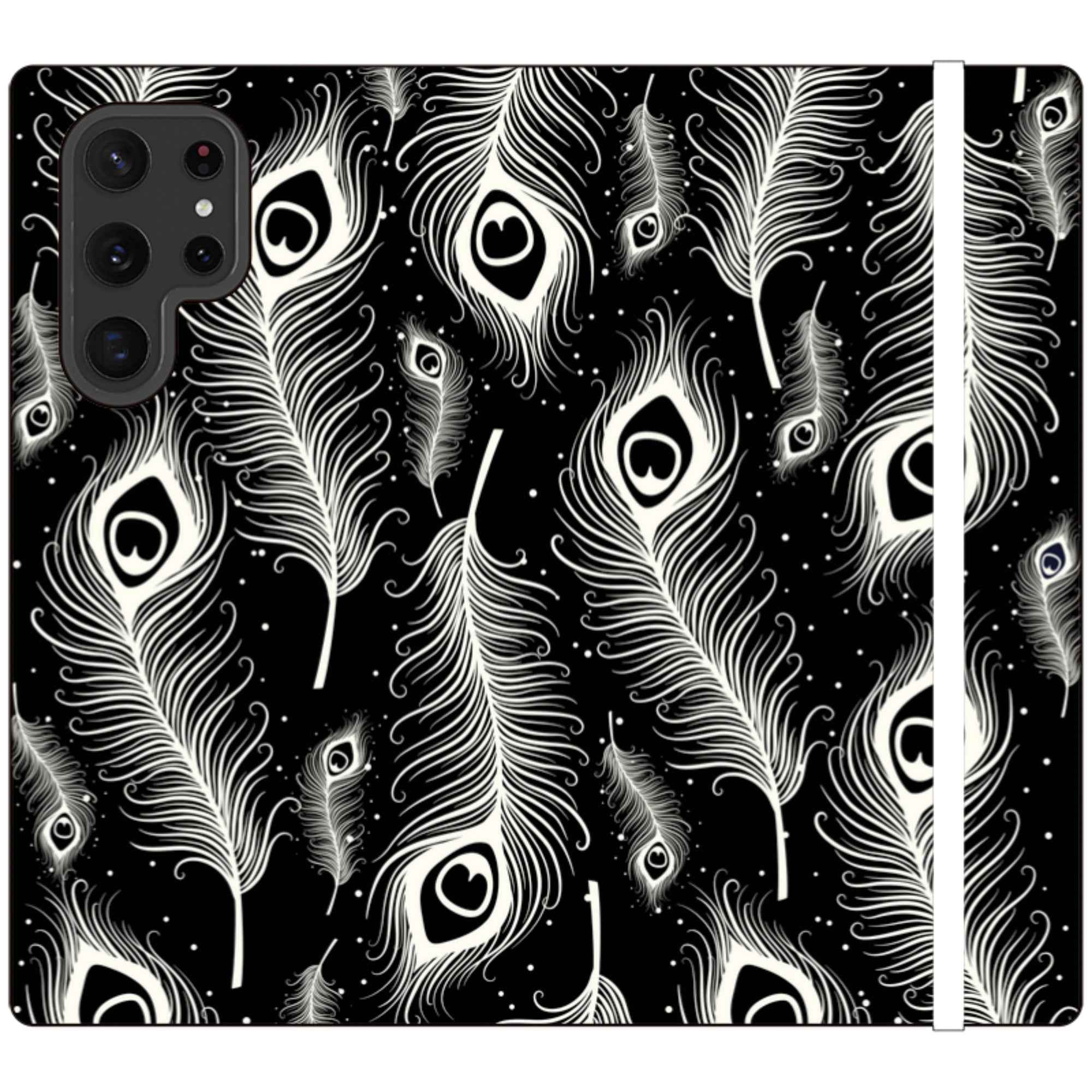 Feathers in Bloom Black — Apple Folio Wallet Case — Finnaij