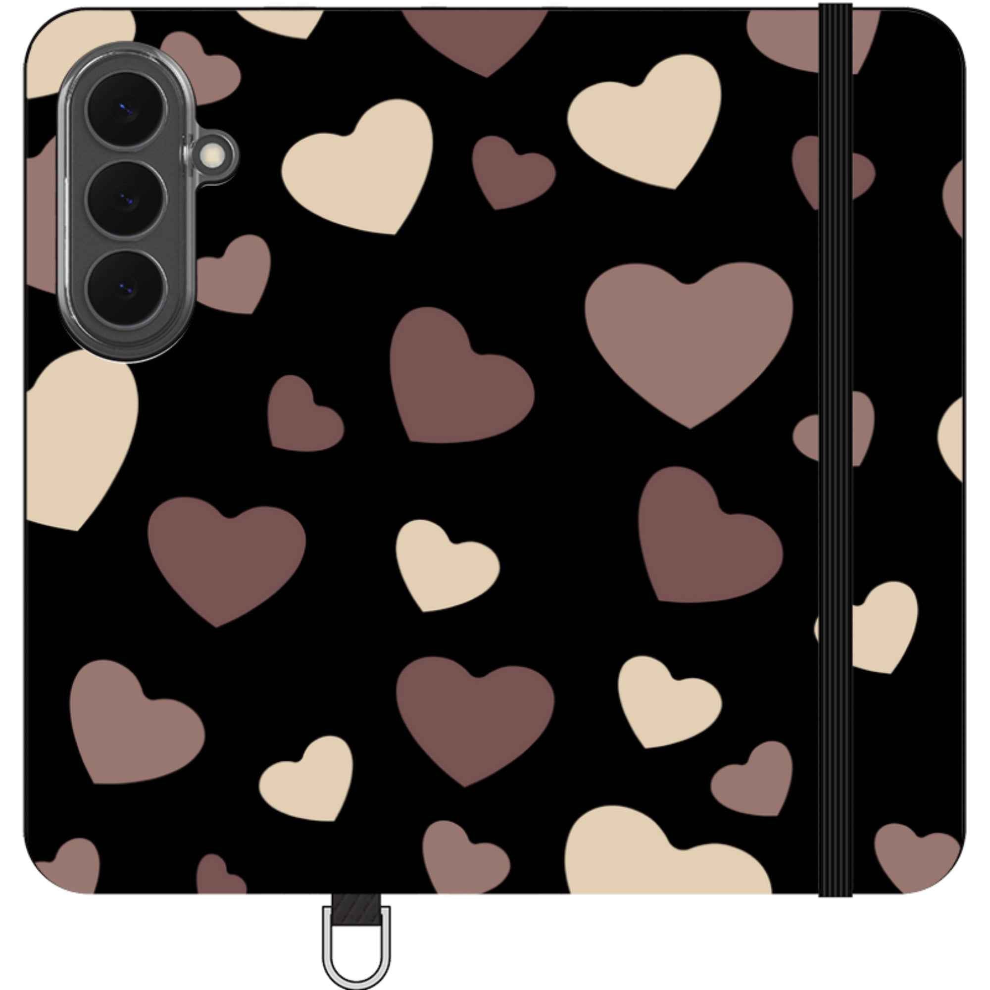 White & Black Hearts — Apple Vegan Leather Folio Wallet Case — Finnaij