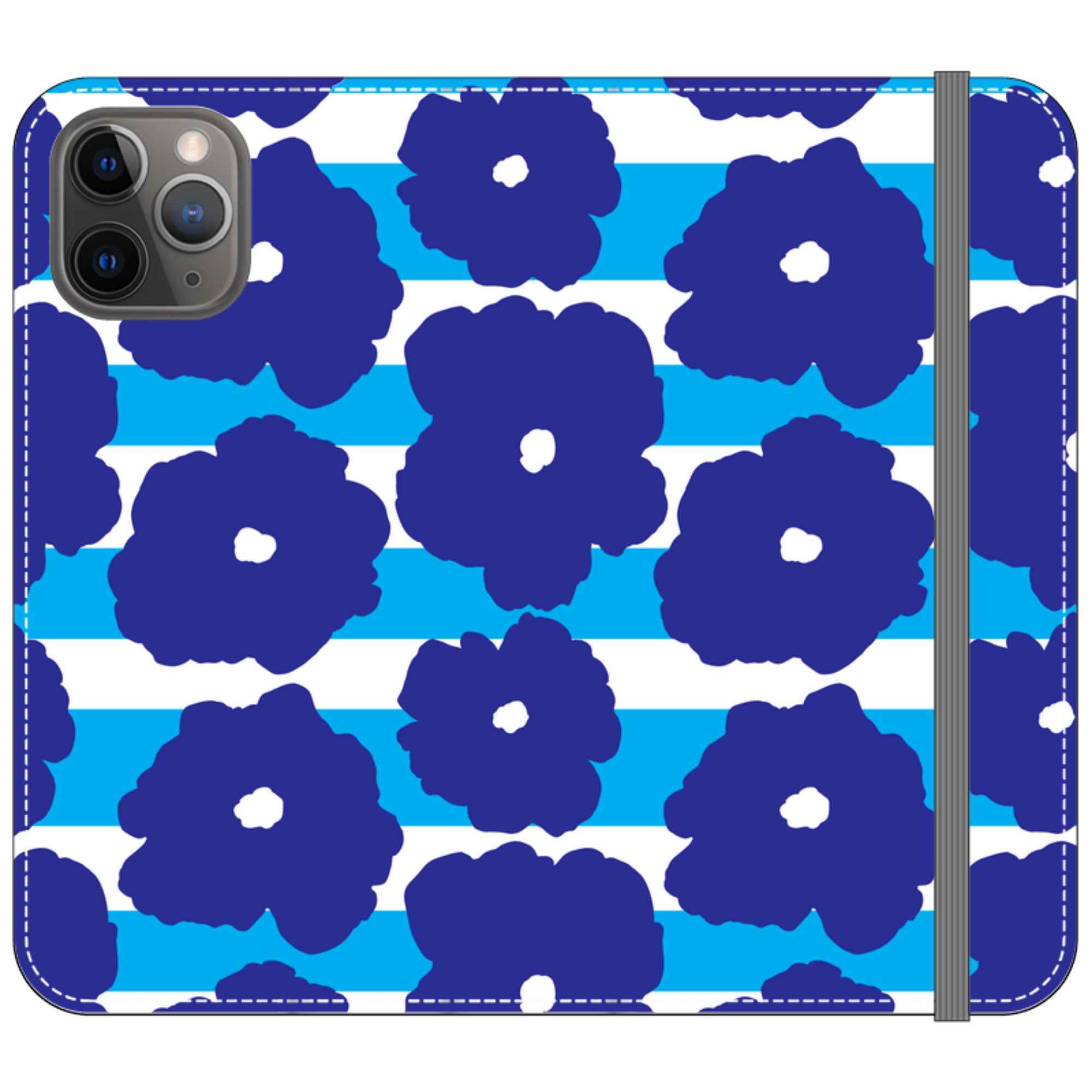 Bold Floral Blue Vegan Leather — iPhone 11 Pro Wallet Case — Finnaij