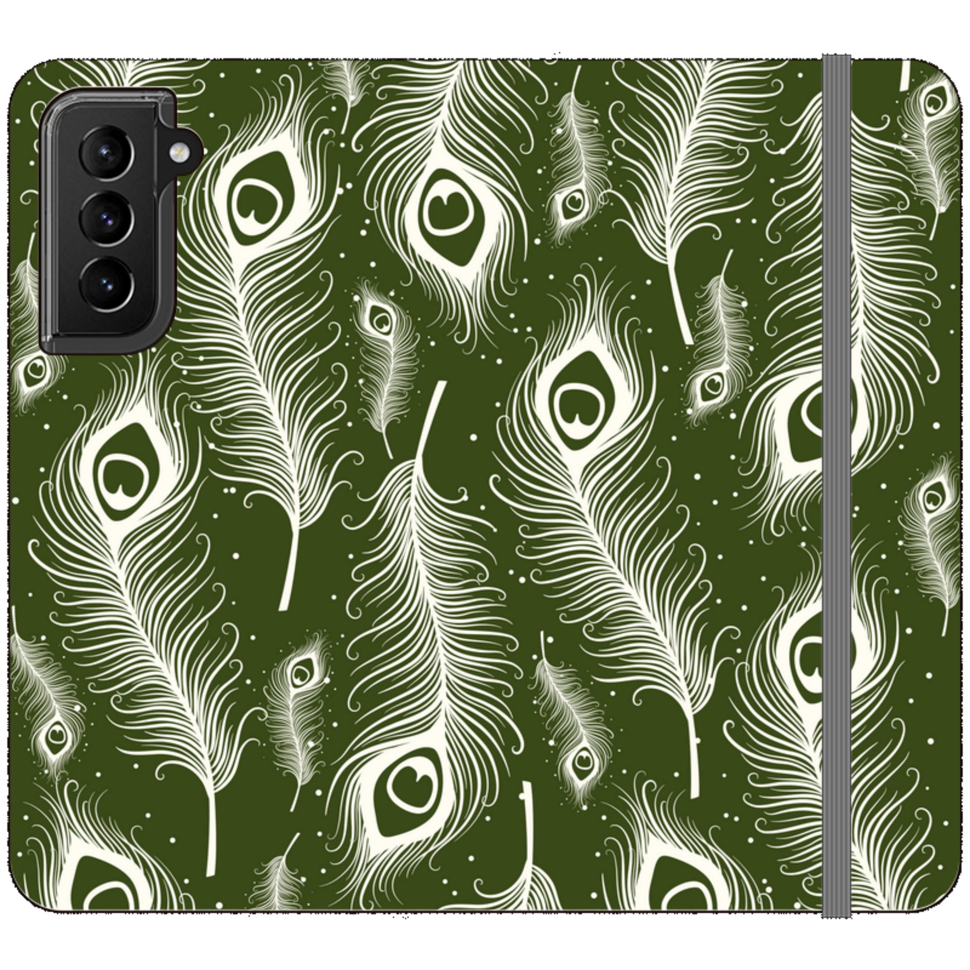 Feathers in Bloom Army Green Folio Wallet Phone Case — Finnaij